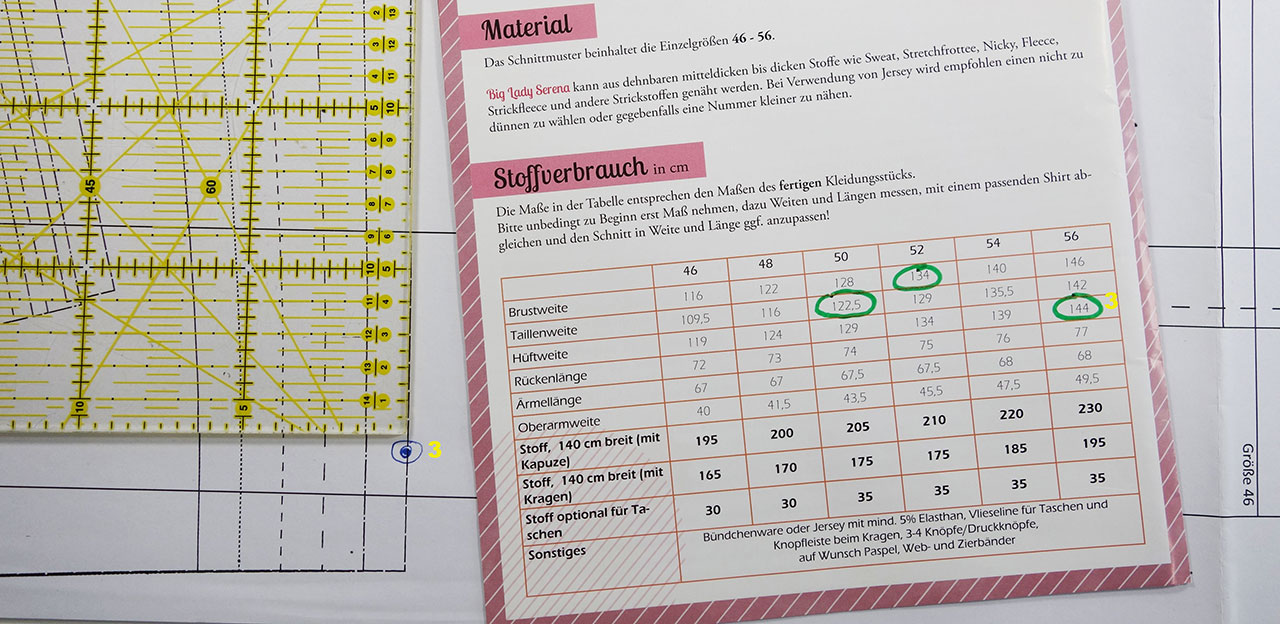 Hüftweite auf dem Schnittmuster anzeichnen